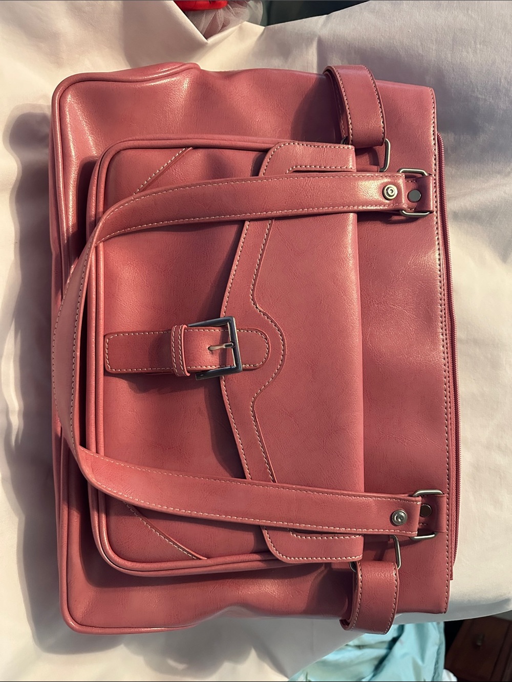 Franklin Covey Women's Leather Laptop Bag in Dusty Rose/Pink